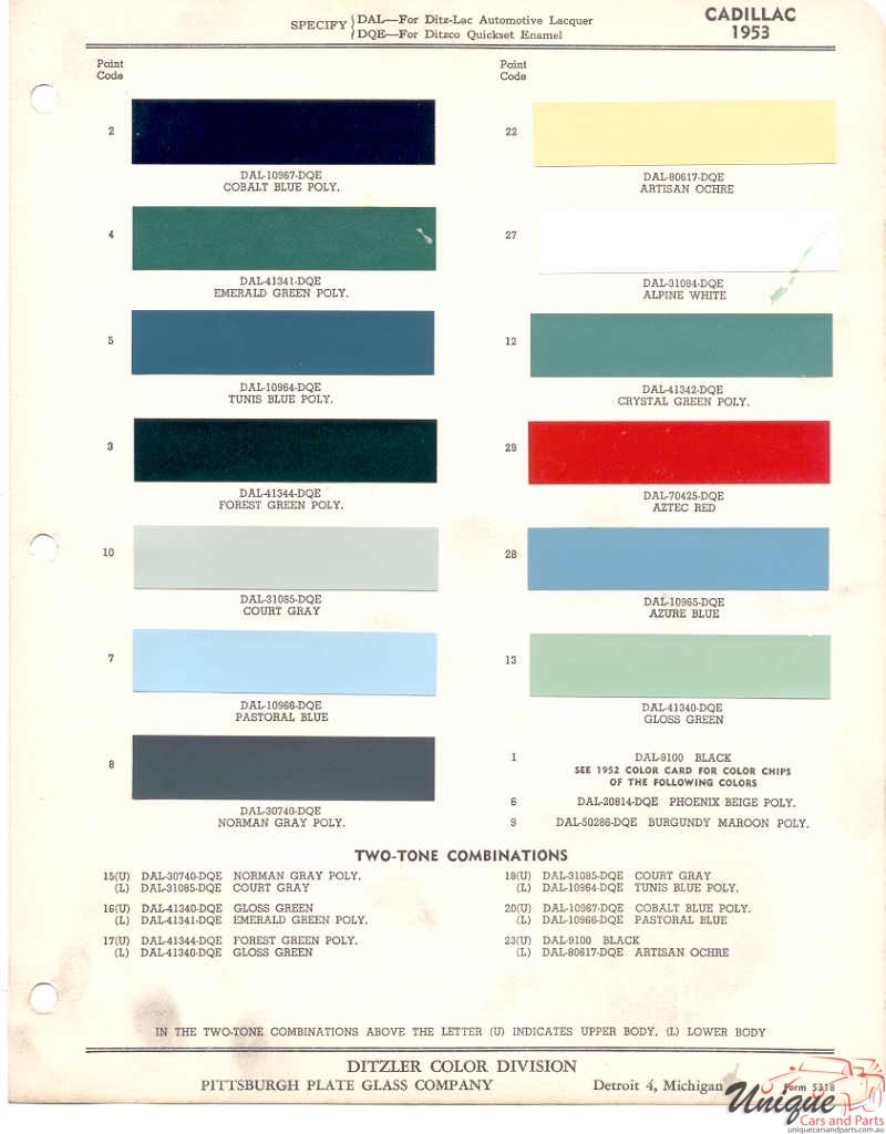 1953 Cadillac Paint Charts PPG 1